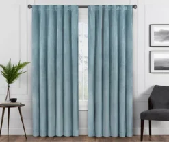 Harper Blue Velvet Blackout Rod Pocket Curtain Panel, (63")