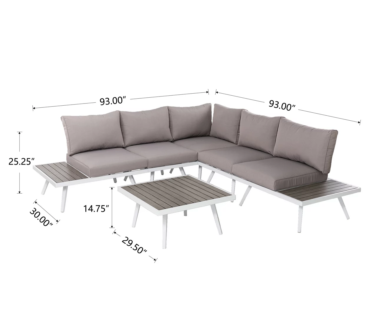 White 6-Piece Aluminum Cushioned Patio Sectional & Coffee Table Set - Image 2