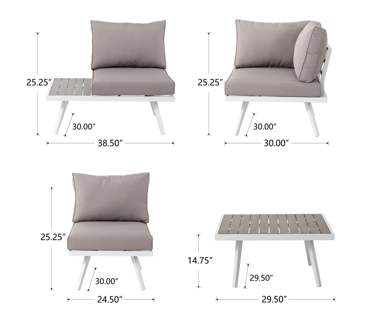 White 6-Piece Aluminum Cushioned Patio Sectional & Coffee Table Set - Image 3