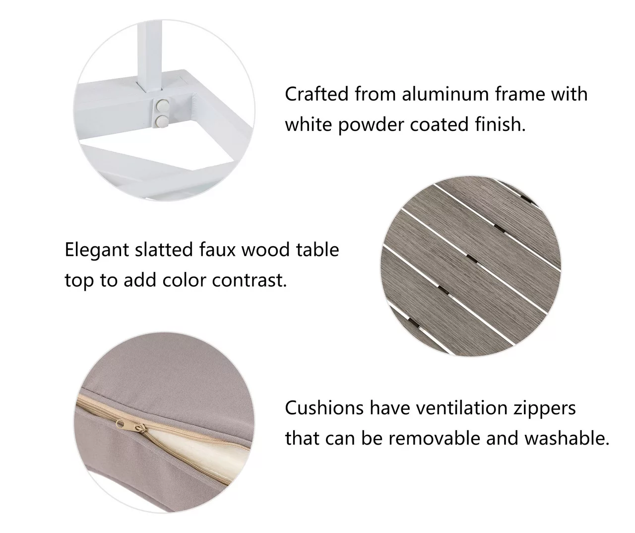 White 6-Piece Aluminum Cushioned Patio Sectional & Coffee Table Set - Image 4