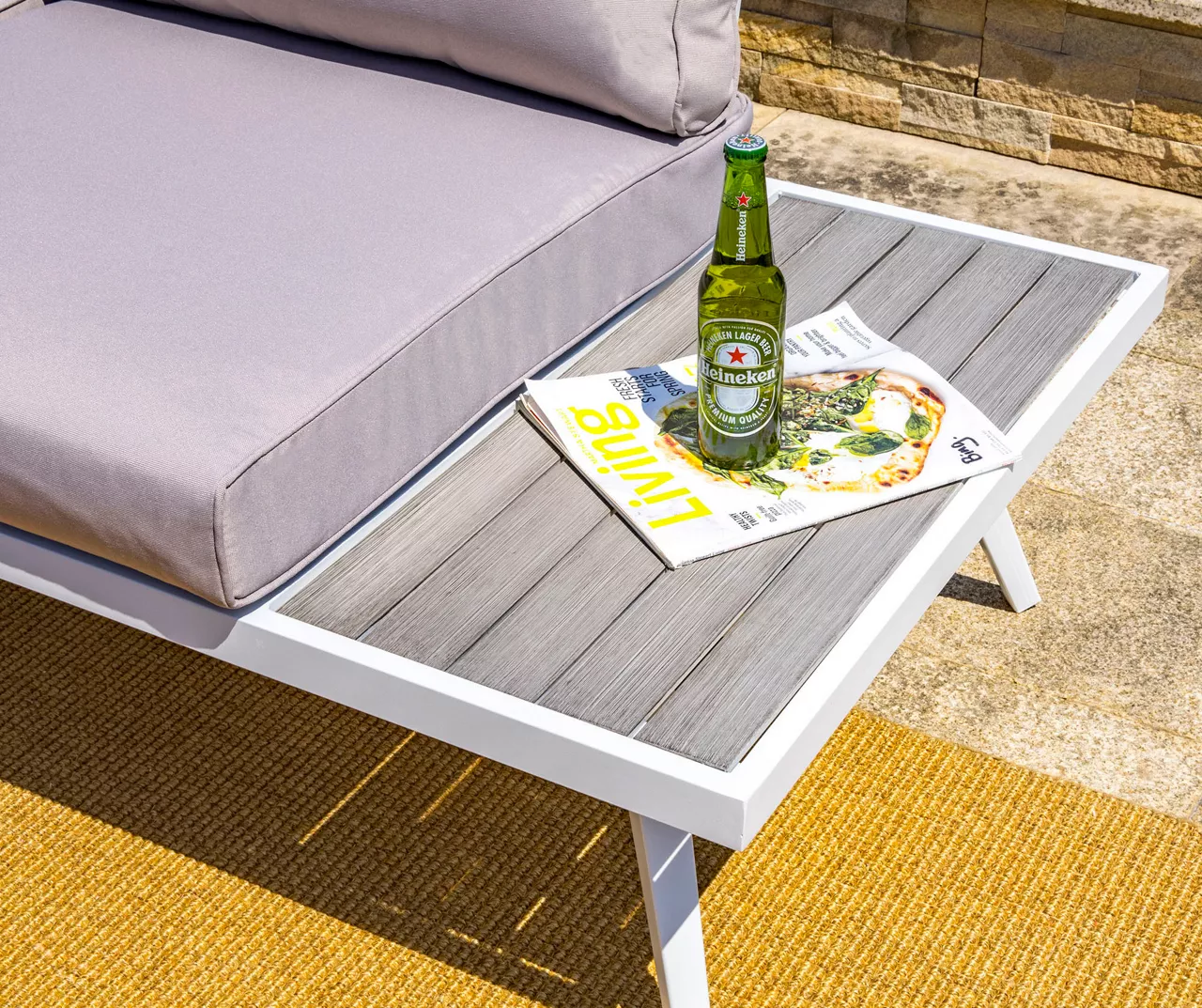 White 6-Piece Aluminum Cushioned Patio Sectional & Coffee Table Set - Image 6