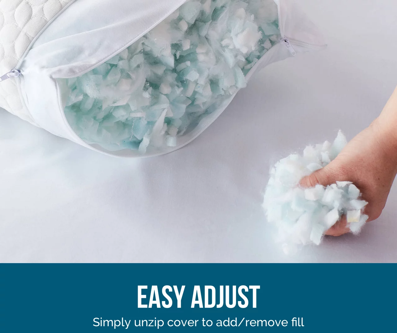 Fiber & Shredded Memory Foam Pillow With Zippered Inner Cover - Image 3