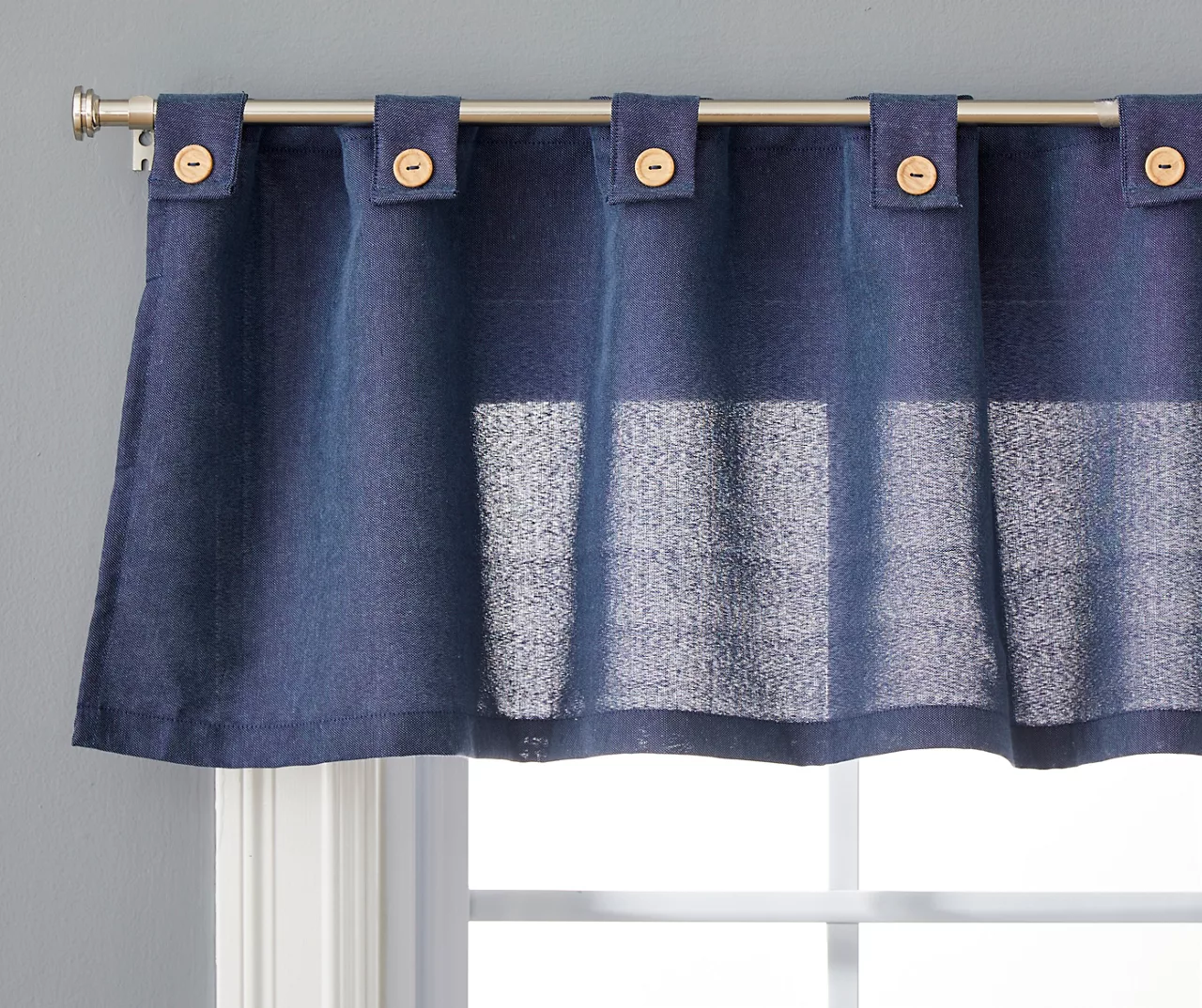 Chambray Blue Valance & Tier 3-Piece Curtain Set - Image 2