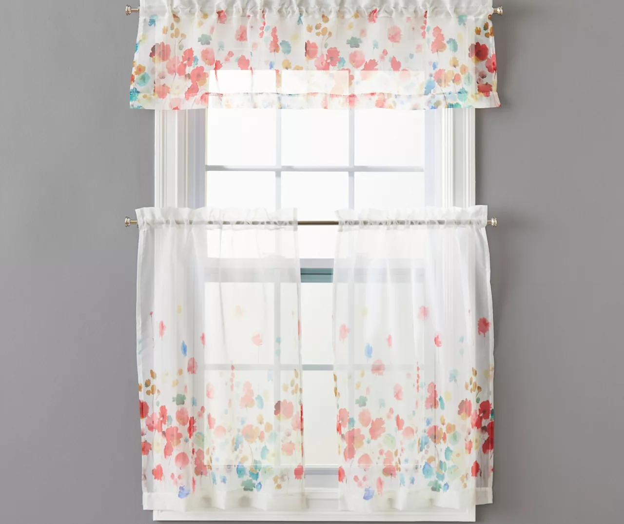 Maggie Floral Valance & Tier 3-Piece Curtain Set