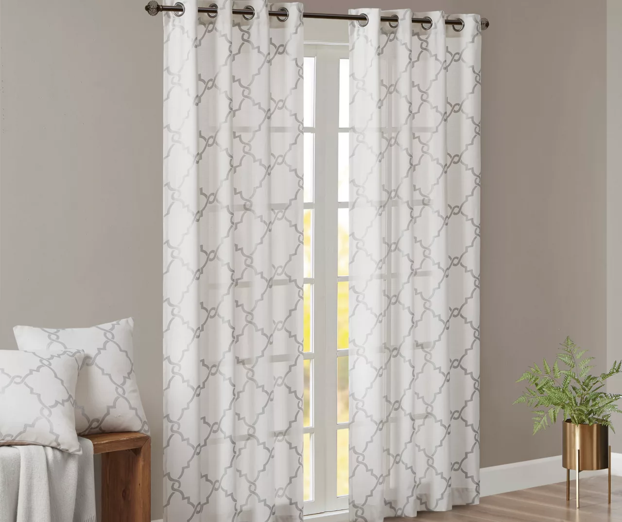 Sereno Fretwork Ivory Light-Filtering Grommet Curtain Panel, (63") - Image 2