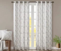 Sereno Fretwork Ivory Light-Filtering Grommet Curtain Panel, (63")