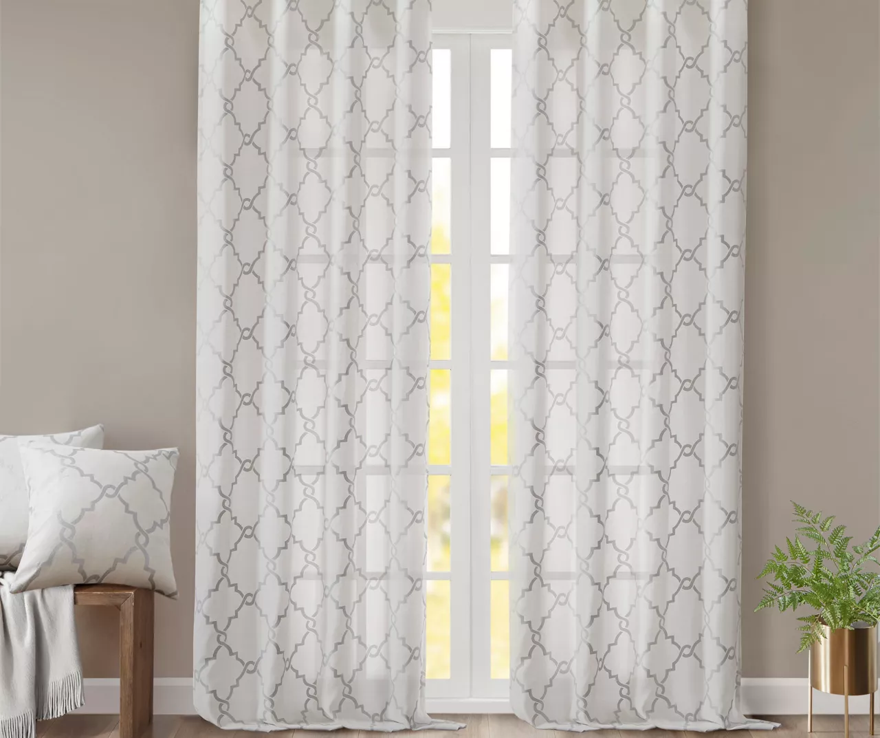 Sereno Fretwork Ivory Light-Filtering Grommet Curtain Panel, (63") - Image 8