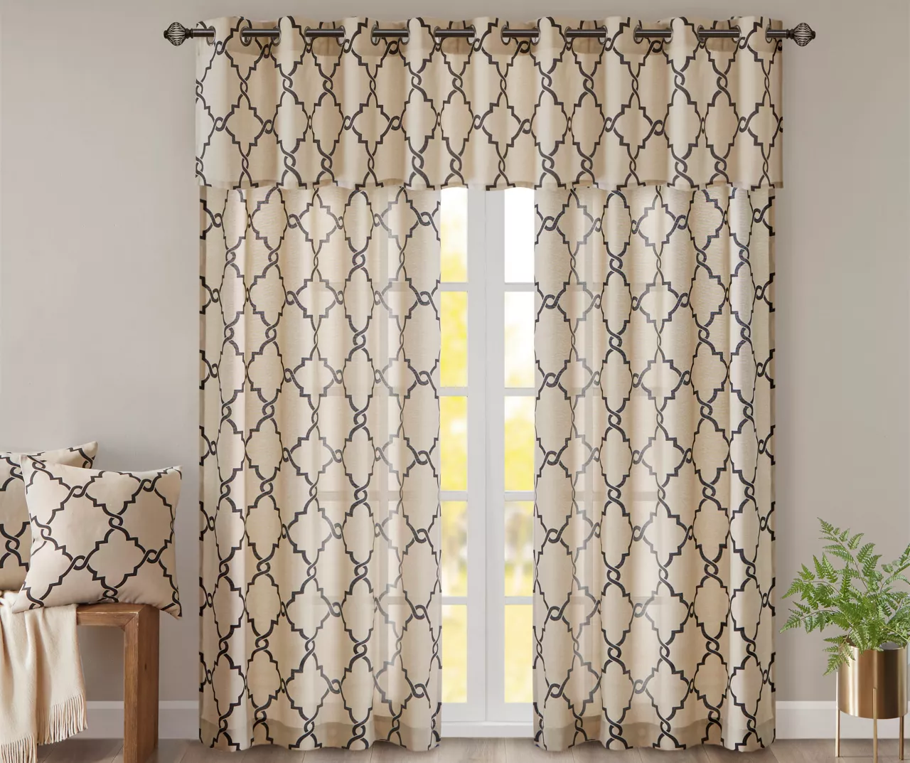 Sereno Fretwork Khaki Light-Filtering Grommet Curtain Panel, (95") - Image 10