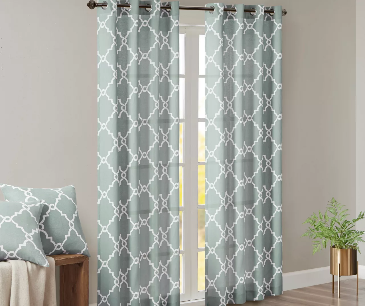 Sereno Fretwork Seafoam Light-Filtering Grommet Curtain Panel, (84") - Image 2