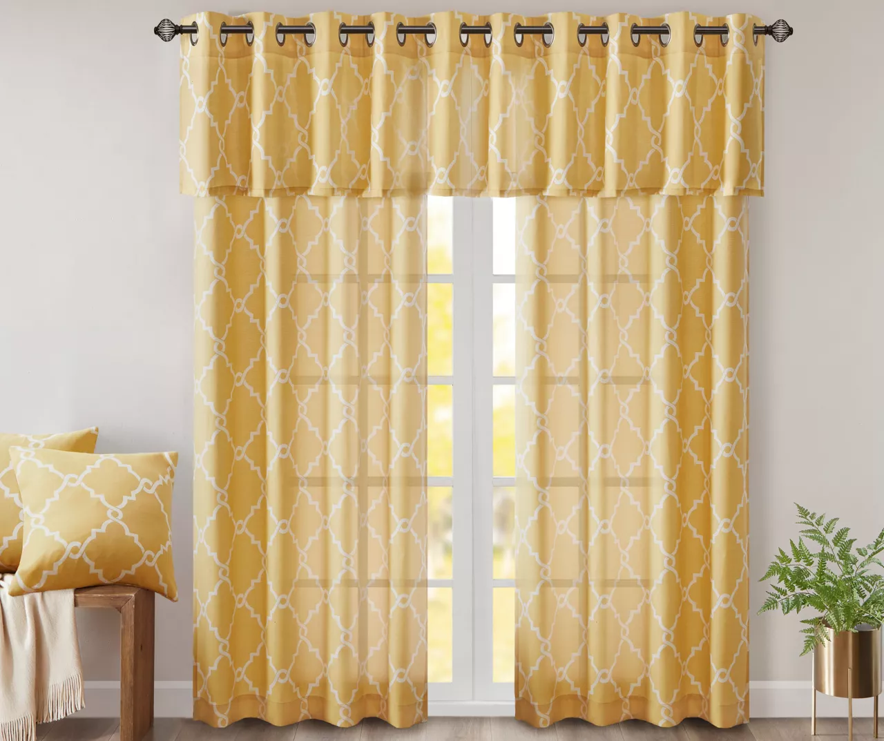 Sereno Fretwork Yellow Light-Filtering Grommet Curtain Panel, (95") - Image 10