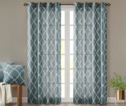 Sereno Fretwork Blue Light-Filtering Grommet Curtain Panel, (63")