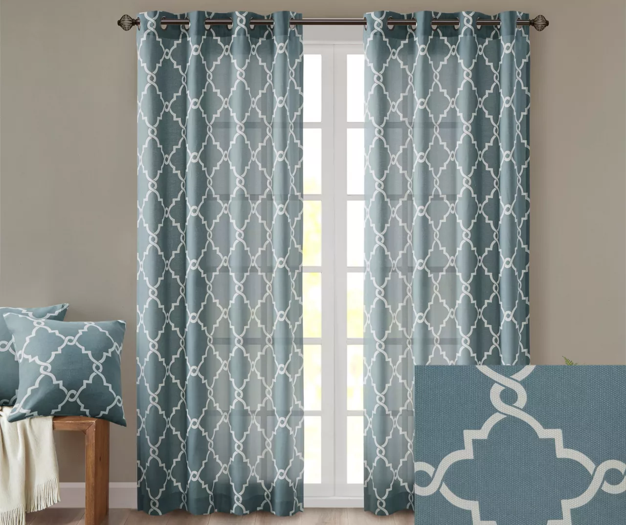 Sereno Fretwork Blue Light-Filtering Grommet Curtain Panel, (63") - Image 3