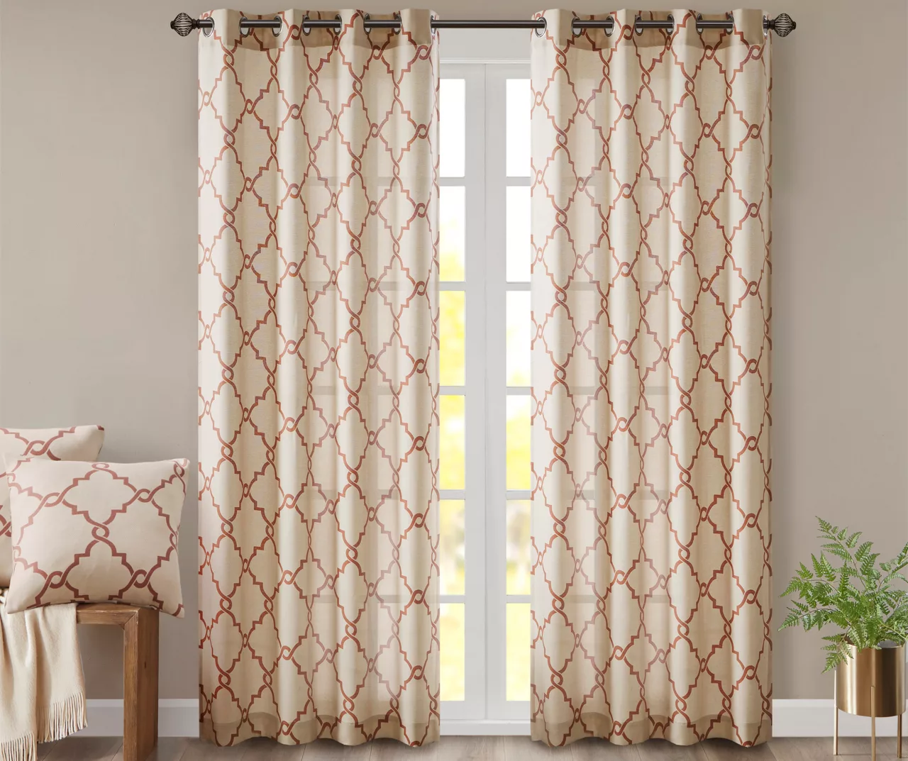 Sereno Fretwork Light-Filtering Grommet Curtain Panel - Image 2