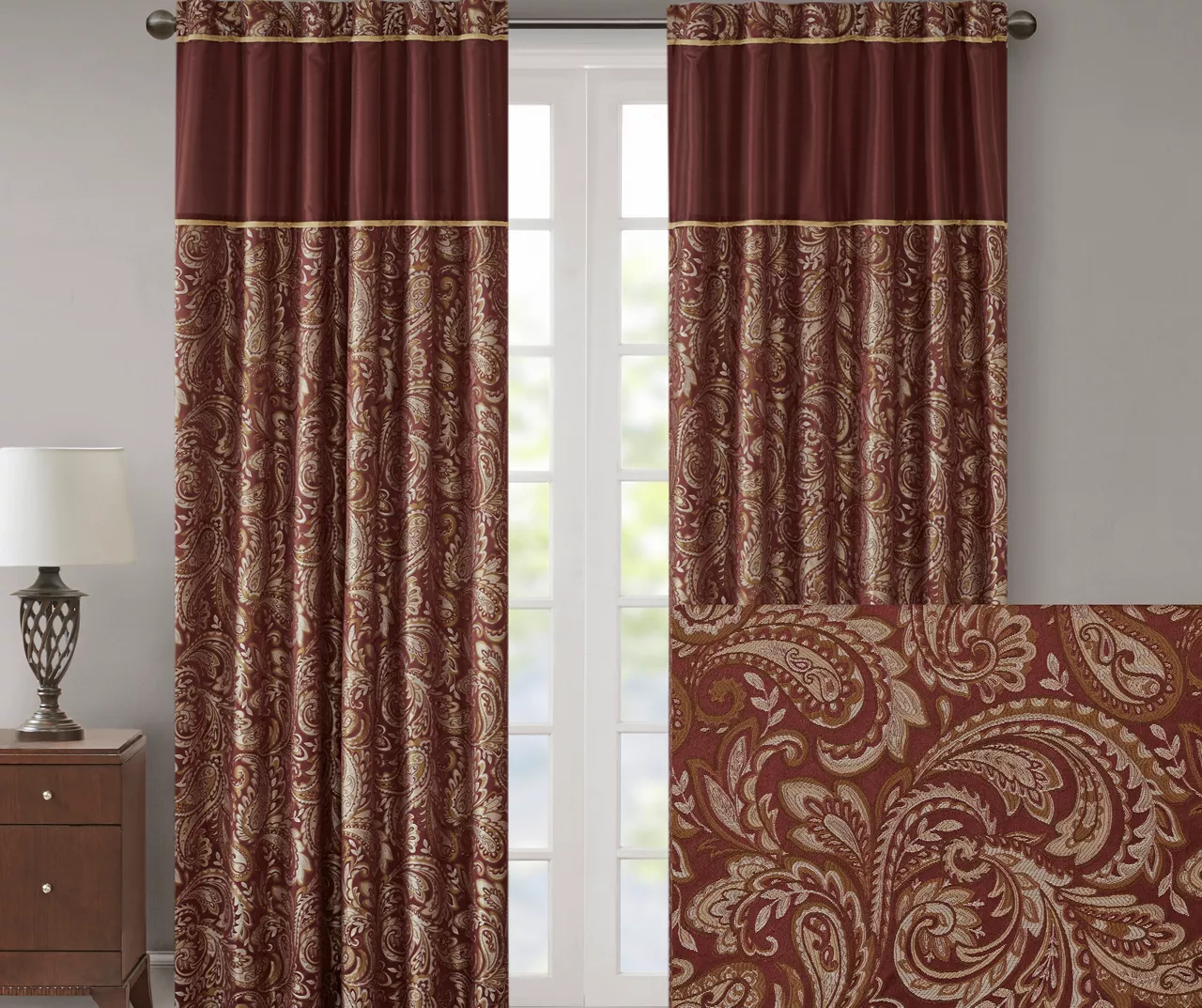 Valerie Burgundy Light-Filtering Rod Pocket Curtain Panel Pair, (84") - Image 3