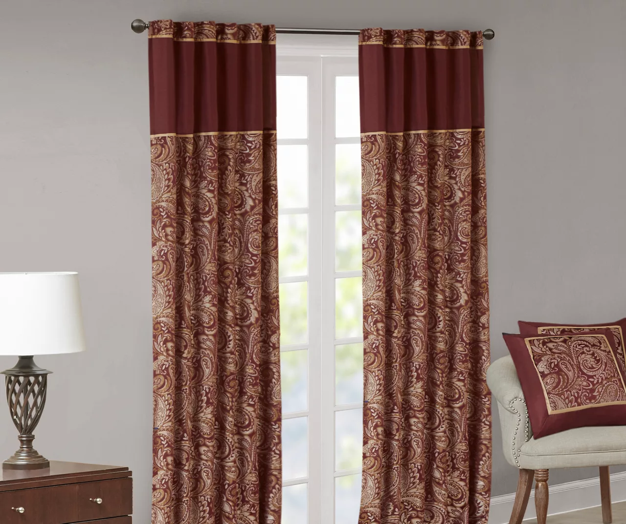 Valerie Burgundy Light-Filtering Rod Pocket Curtain Panel Pair, (84") - Image 9
