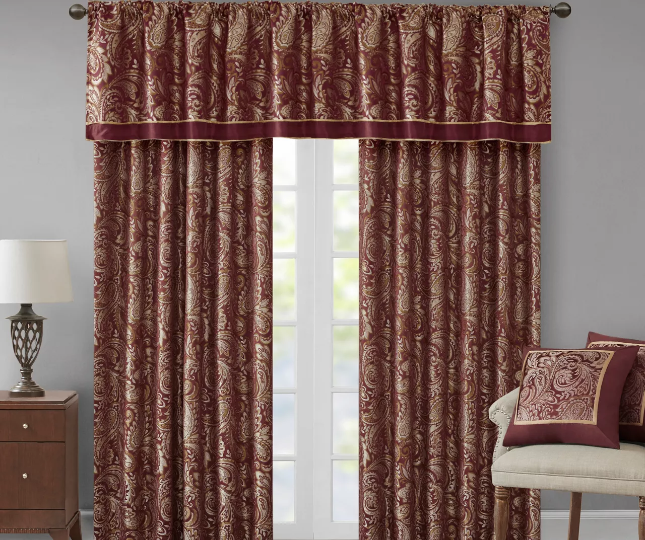 Valerie Burgundy Light-Filtering Rod Pocket Curtain Panel Pair, (84") - Image 10