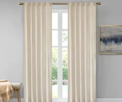 Bryce Velvet Ivory Room-Darkening Rod Pocket Curtain Panel Pair, (95")