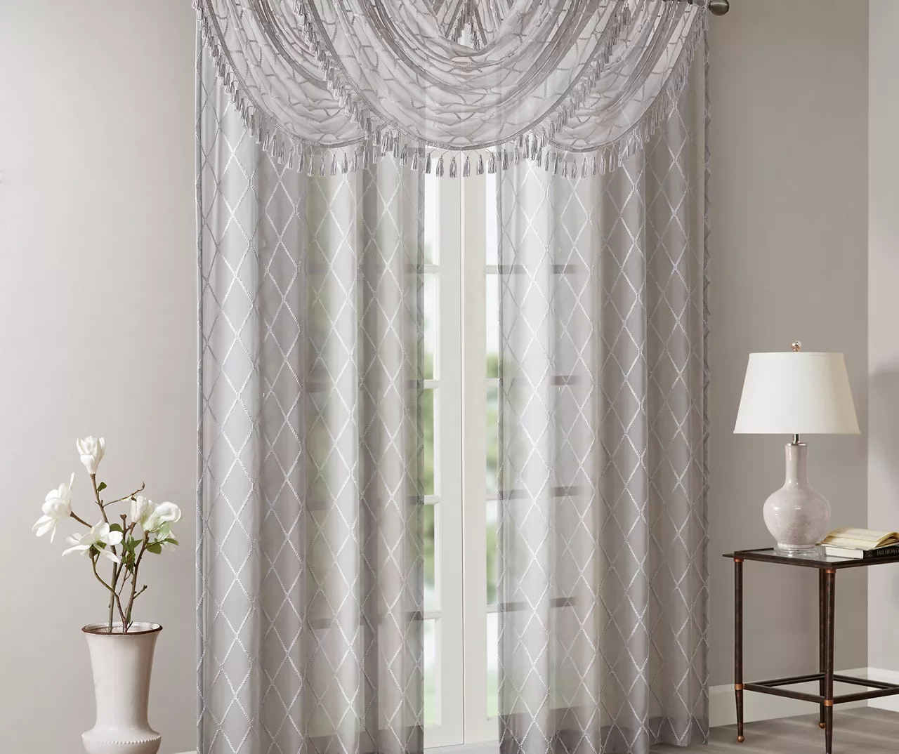 Clarissa Diamond Sheer Rod Pocket Waterfall Valance, (46") - Image 9