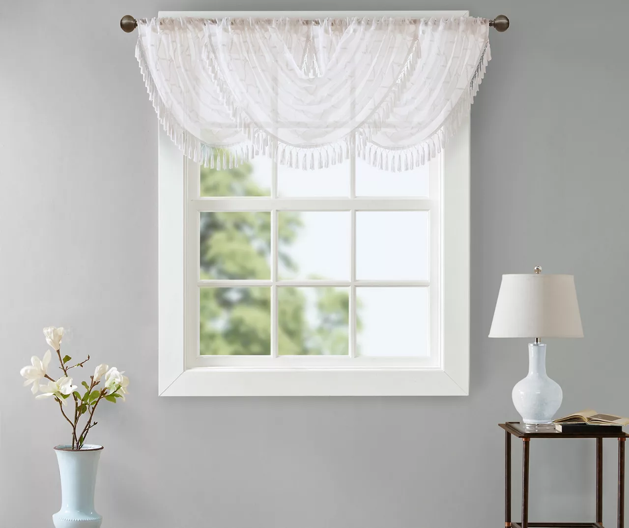 Clarissa Diamond Sheer Rod Pocket Waterfall Valance, (46") - Image 4