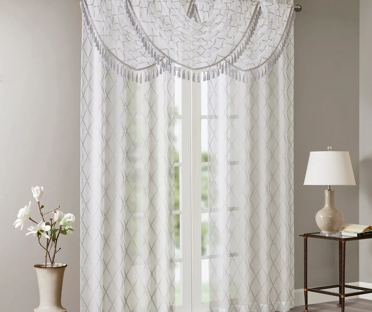 Clarissa Diamond Sheer Rod Pocket Waterfall Valance, (46") - Image 19