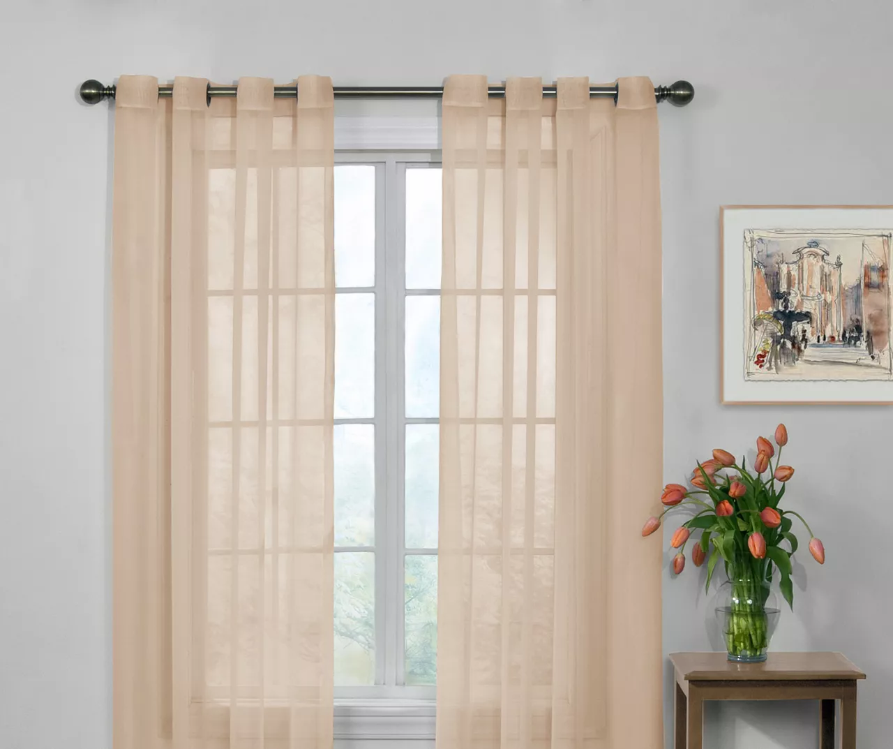 Curtain Fresh Latte Sheer Grommet Curtain Panel, (108")