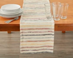 Beige & Multicolor Stitched Stripe Table Runner