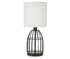 Black Wire Cage Table Lamp With Bulb