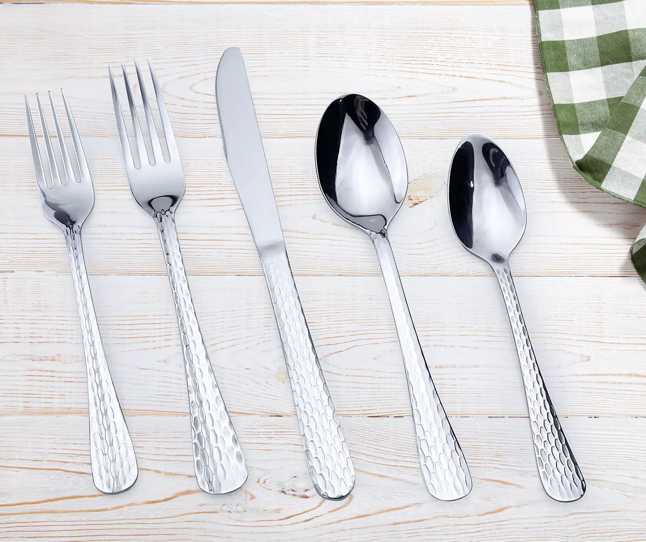 Hammered Stainless Steel 20-Piece Flatware Set - Image 2