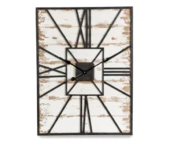 Whitewash Wood & Metal Square Farmhouse Wall Clock