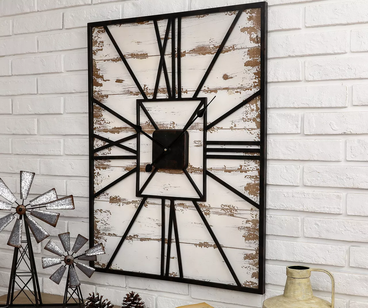 Whitewash Wood & Metal Square Farmhouse Wall Clock - Image 11