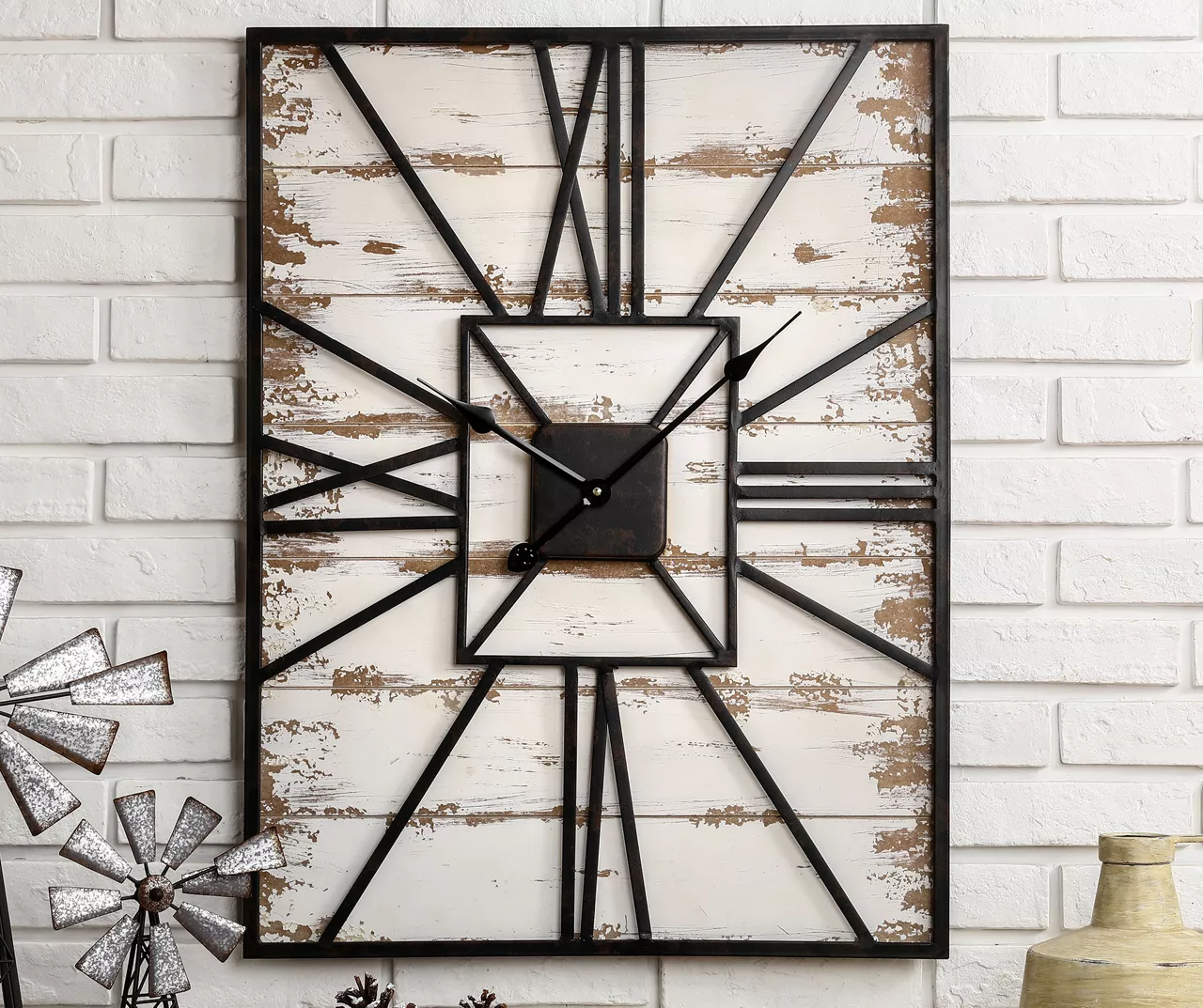 Whitewash Wood & Metal Square Farmhouse Wall Clock - Image 12