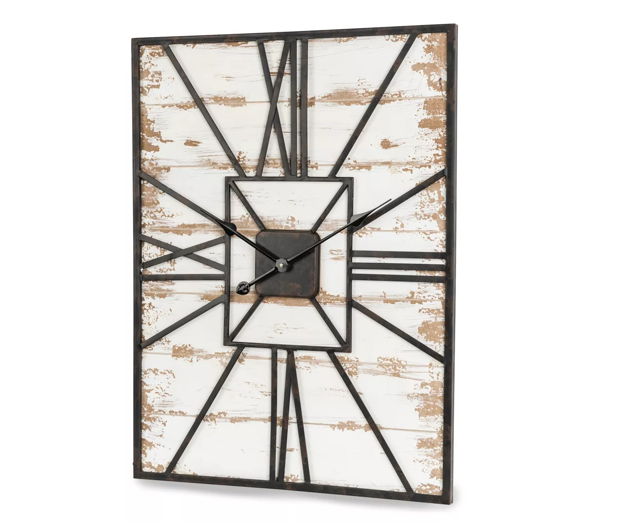 Whitewash Wood & Metal Square Farmhouse Wall Clock - Image 2