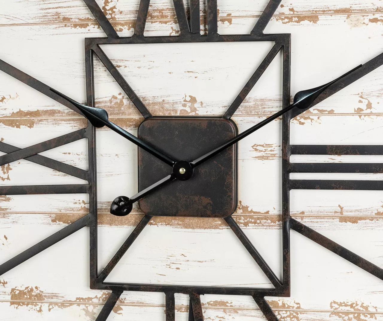 Whitewash Wood & Metal Square Farmhouse Wall Clock - Image 3