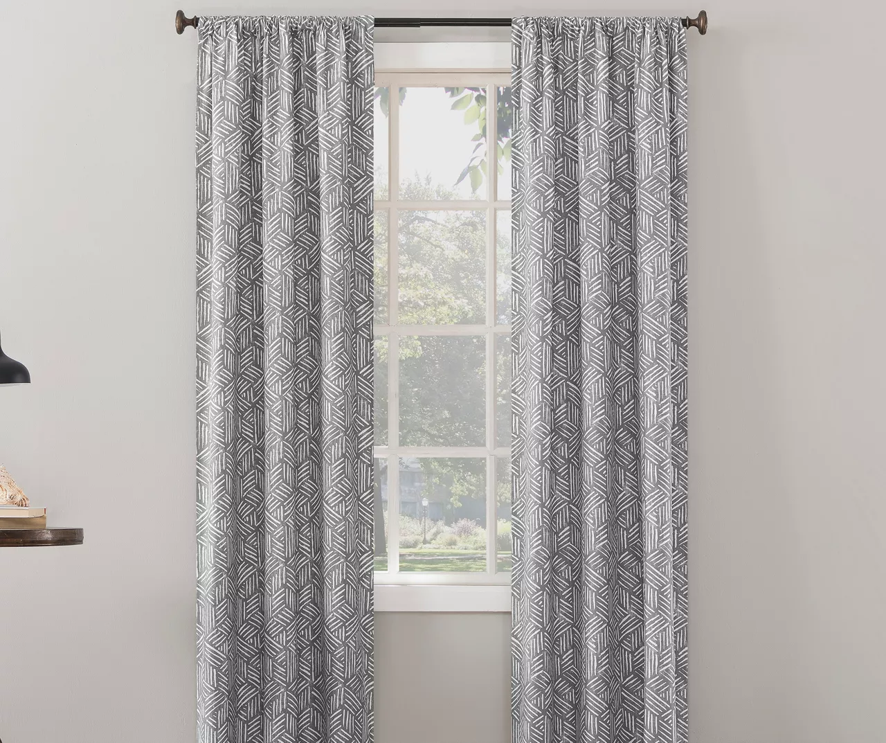 Gray Geometric Quill Blackout Rod Pocket Curtain Panel, (84")