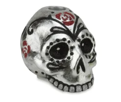 Silver Sugar Skull Taper Candle Holder