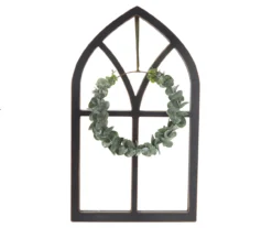 Black Wall Arch With Green Leaf Wreath