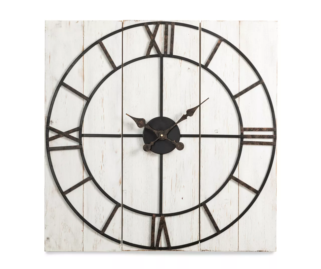 Black & White Distressed Roman Numeral 3-Piece Farmhouse Wall Clock Set, (31.5") - Image 2