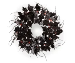 26" Black Bats & Twig LED Wreath