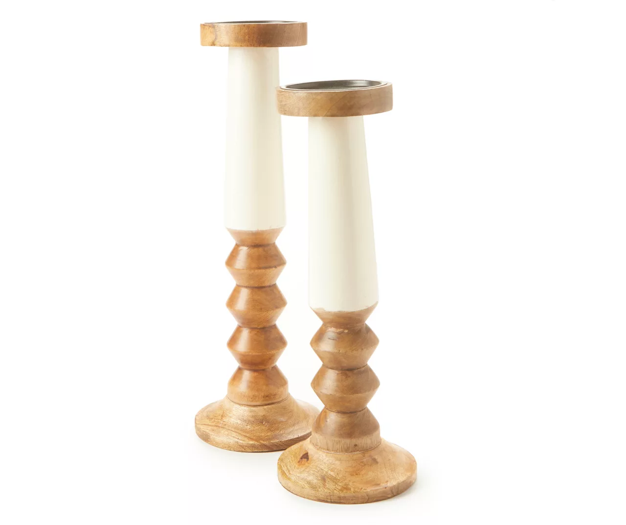 Brown & Beige 2-Tone Ripple-Pillar Candle Holder, (14") - Image 2