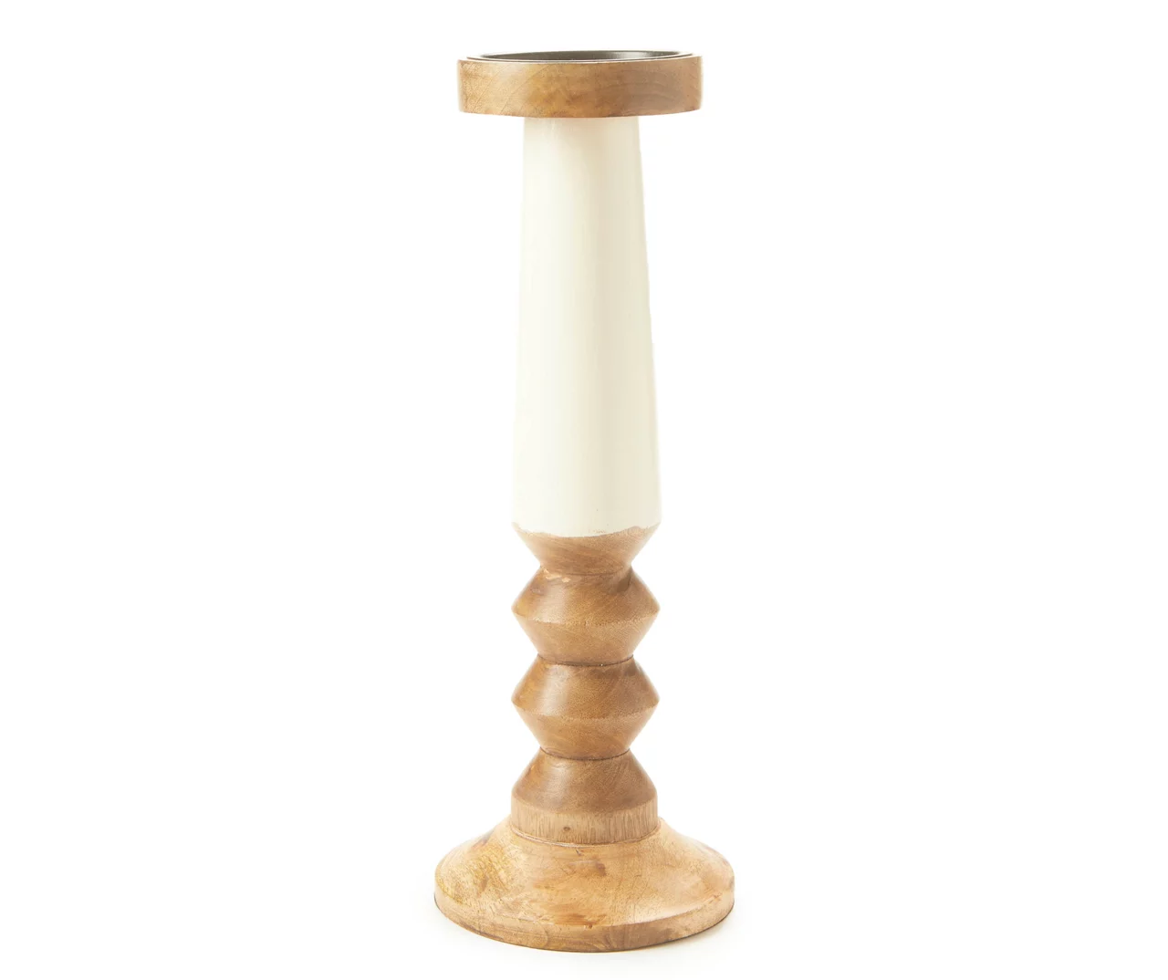 Brown & Beige 2-Tone Ripple-Pillar Candle Holder, (14")