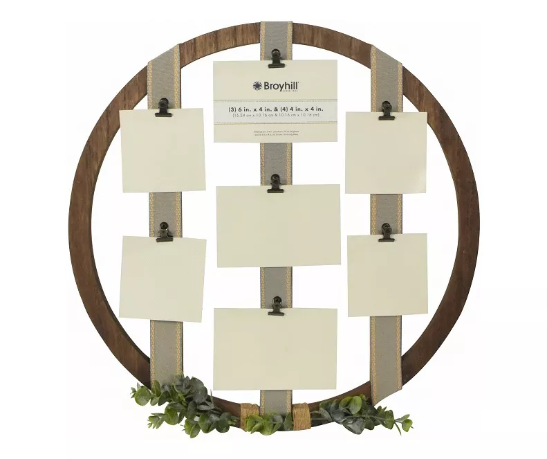 Brown & Gray Round Ribbon-Accent Collage Frame With Greenery