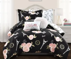 Black & Peach Botanical Paris Comforter Set