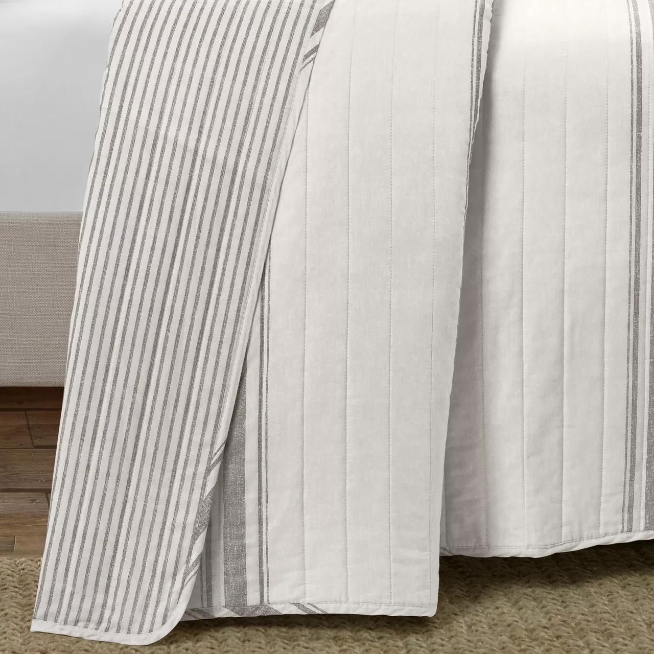 Beige & Gray Stripe Full/Queen 3-Piece Quilt Set - Image 8