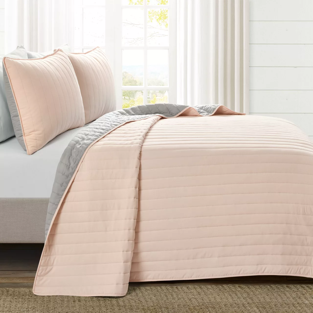 Soft Rose Stripe All-Season King 3-Piece Coverlet Quilt Set - Image 3