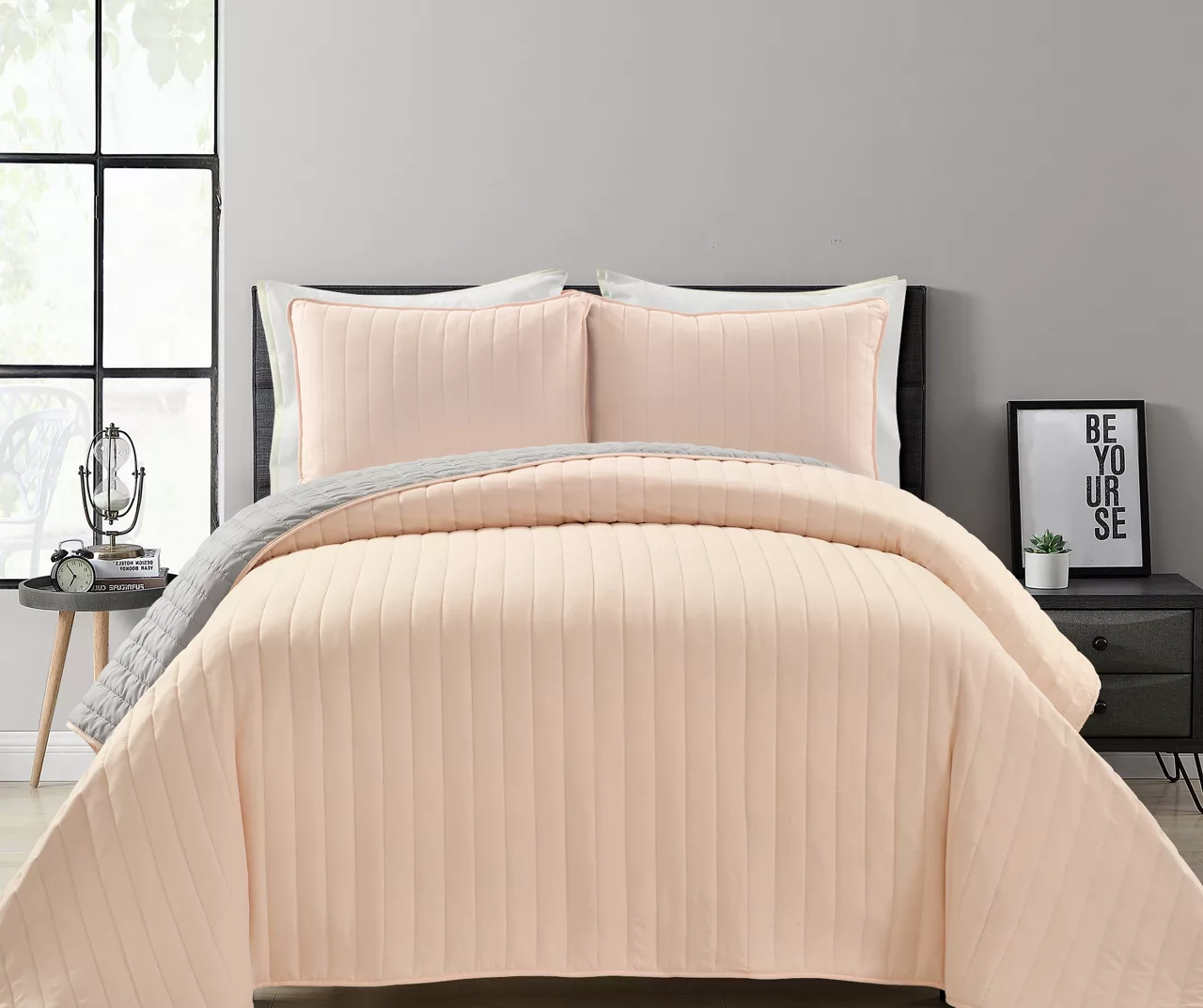 Soft Rose Stripe All-Season King 3-Piece Coverlet Quilt Set