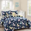 Navy & Pastel Llama Cactus Twin 3-Piece Quilt Set