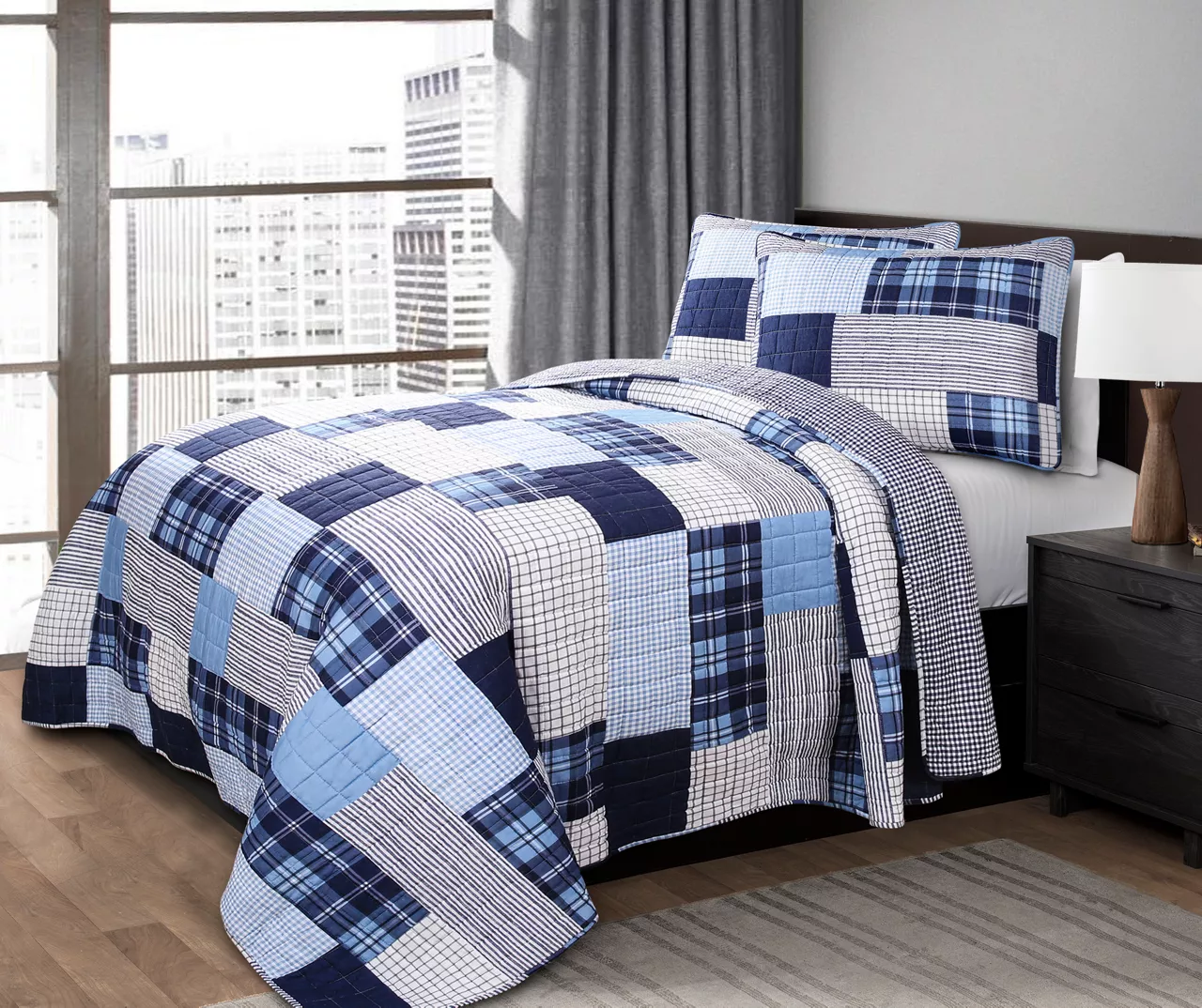 Greenville Plaid Patchwork Reversible 3-Piece Quilt Set - Image 6