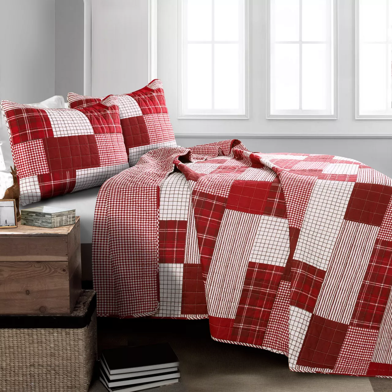 Greenville Plaid Patchwork Reversible 3-Piece Quilt Set - Image 8