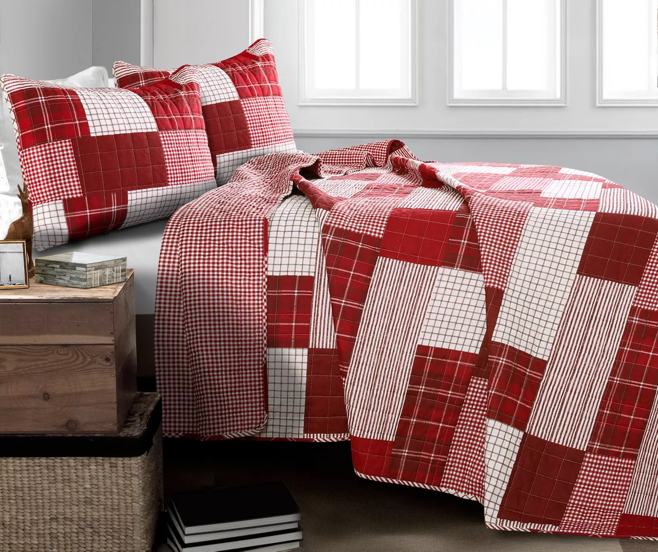 Greenville Plaid Patchwork Reversible 3-Piece Quilt Set - Image 11