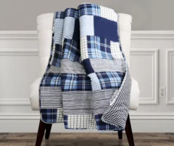 Greenville Navy & Blue Plaid Patchwork Throw, (50" X 60")
